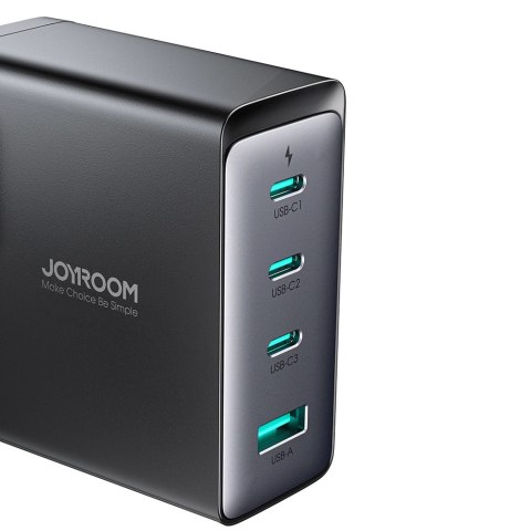 Szybka ładowarka sieciowa GaN 140W 3 x USB-C / USB-A Joyroom JR-TCG05EU - czarna + kabel USB-C - USB-C 240W 1.2m Szybka ładowarka sieciowa GaN 140W 3 x USB-C / USB-A Joyroom JR-TCG05EU - czarna + kabel USB-C - USB-C 240W 1.2m