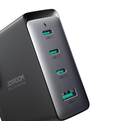 Szybka ładowarka sieciowa GaN 140W 3 x USB-C / USB-A Joyroom JR-TCG05EU - czarna + kabel USB-C - USB-C 240W 1.2m Szybka ładowarka sieciowa GaN 140W 3 x USB-C / USB-A Joyroom JR-TCG05EU - czarna + kabel USB-C - USB-C 240W 1.2m