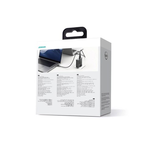 Szybka ładowarka sieciowa GaN 140W 3 x USB-C / USB-A Joyroom JR-TCG05EU - czarna + kabel USB-C - USB-C 240W 1.2m Szybka ładowarka sieciowa GaN 140W 3 x USB-C / USB-A Joyroom JR-TCG05EU - czarna + kabel USB-C - USB-C 240W 1.2m