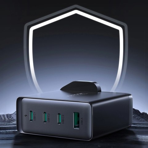 Szybka ładowarka sieciowa GaN 140W 3 x USB-C / USB-A Joyroom JR-TCG05EU - czarna + kabel USB-C - USB-C 240W 1.2m Szybka ładowarka sieciowa GaN 140W 3 x USB-C / USB-A Joyroom JR-TCG05EU - czarna + kabel USB-C - USB-C 240W 1.2m