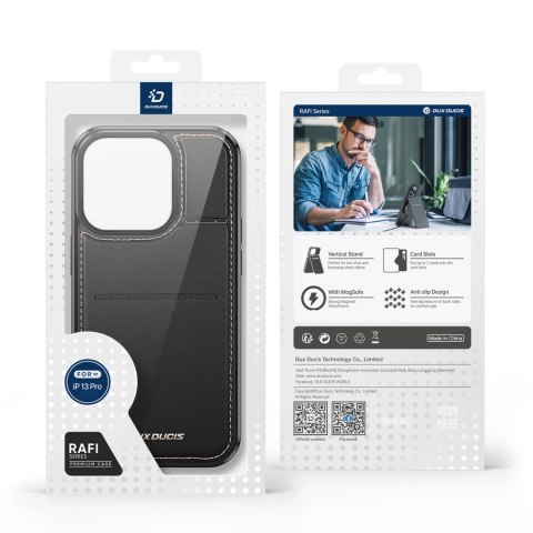 Etui portfel Dux Ducis Rafi Mag z podstawką 3w1 do iPhone 13 Pro z MagSafe i blokadą RFID - czarne Etui portfel Dux Ducis Rafi Mag z podstawką 3w1 do iPhone 13 Pro z MagSafe i blokadą RFID - czarne
