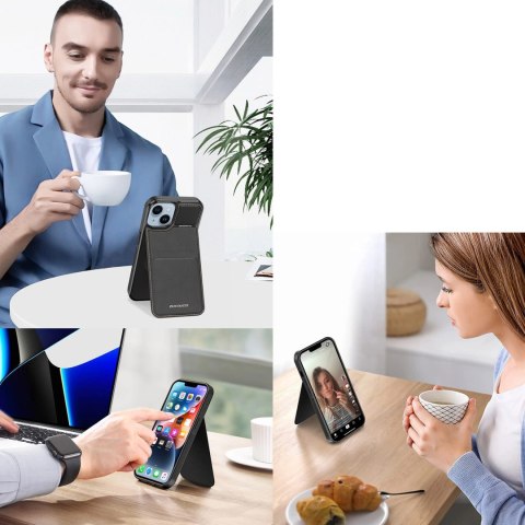Etui portfel Dux Ducis Rafi Mag z podstawką 3w1 do iPhone 14 Plus z MagSafe i blokadą RFID - czarne Etui portfel Dux Ducis Rafi Mag z podstawką 3w1 do iPhone 14 Plus z MagSafe i blokadą RFID - czarne