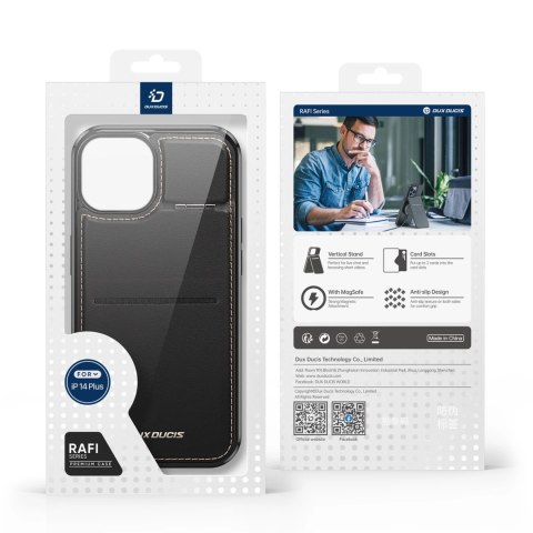 Etui portfel Dux Ducis Rafi Mag z podstawką 3w1 do iPhone 14 Plus z MagSafe i blokadą RFID - czarne Etui portfel Dux Ducis Rafi Mag z podstawką 3w1 do iPhone 14 Plus z MagSafe i blokadą RFID - czarne