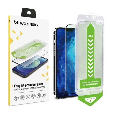 Szkło hartowane 9H z ramką montażową do iPhone 15 Pro Max Wozinsky Premium Glass - czarne Szkło hartowane 9H z ramką montażową do iPhone 15 Pro Max Wozinsky Premium Glass - czarne