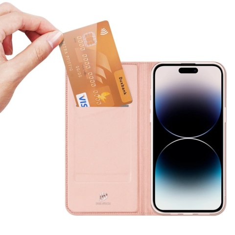 Etui do iPhone 15 Pro pokrowiec z klapką i portfelem Dux Ducis Skin Pro - różowe Etui do iPhone 15 Pro pokrowiec z klapką i portfelem Dux Ducis Skin Pro - różowe