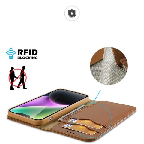 Etui z portfelem Dux Ducis Hivo z blokadą RFID do iPhone 15 Plus - brązowe Etui z portfelem Dux Ducis Hivo z blokadą RFID do iPhone 15 Plus - brązowe
