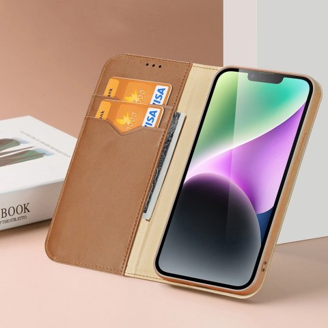 Etui z portfelem Dux Ducis Hivo z blokadą RFID do iPhone 15 Plus - brązowe Etui z portfelem Dux Ducis Hivo z blokadą RFID do iPhone 15 Plus - brązowe