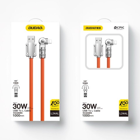 Kabel kątowy Dudao L24AL USB-A - Lightning o rotacji 180° 30W 1m - pomarańczowy Kabel kątowy Dudao L24AL USB-A - Lightning o rotacji 180° 30W 1m - pomarańczowy