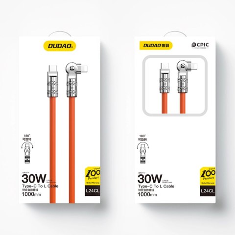 Kabel kątowy Dudao L24CL USB-C - Lightning o rotacji 180° 30W 1m - pomarańczowy Kabel kątowy Dudao L24CL USB-C - Lightning o rotacji 180° 30W 1m - pomarańczowy