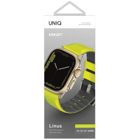 Pasek UNIQ Linus Airosoft Silicone na Apple Watch 1/2/3/4/5/6/7/8/SE/SE2/Ultra 42/44/45/49mm - limonkowy Pasek UNIQ Linus Airosoft Silicone na Apple Watch 1/2/3/4/5/6/7/8/SE/SE2/Ultra 42/44/45/49mm - limonkowy