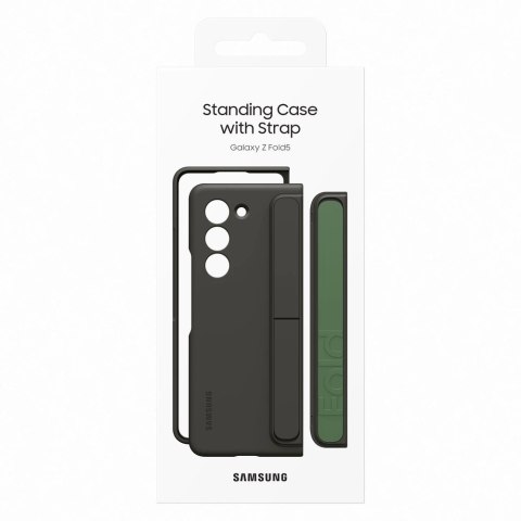 Etui silikonowe do Samsung Galaxy Z Fold 5 z podstawką i paskiem - czarne Etui silikonowe do Samsung Galaxy Z Fold 5 z podstawką i paskiem - czarne