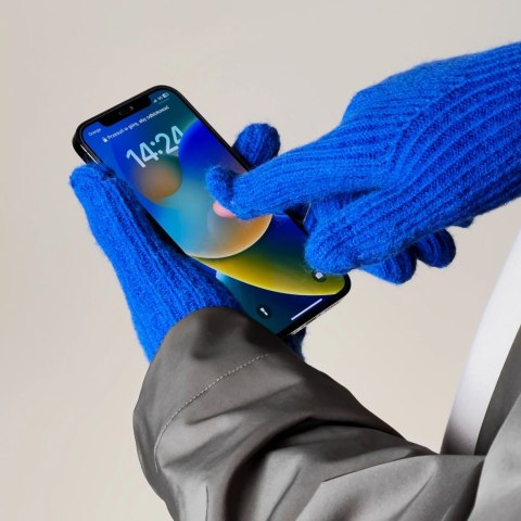 Rękawiczki plecione do telefonu z wycięciem na palce - niebieskie Rękawiczki plecione do telefonu z wycięciem na palce - niebieskie
