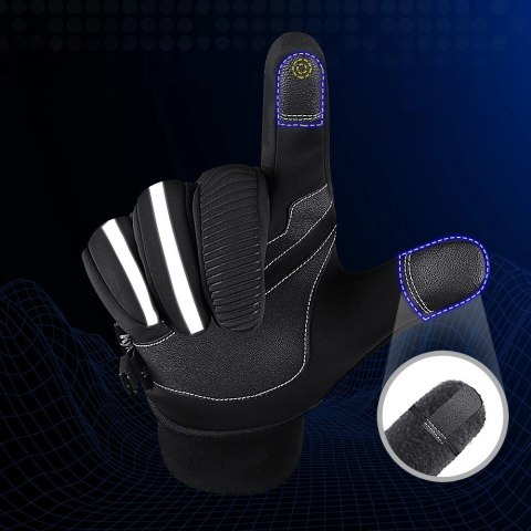 Rękawiczki sportowe do telefonu ocieplane antypoślizgowe (rozmiar XL) - czarne Rękawiczki sportowe do telefonu ocieplane antypoślizgowe (rozmiar XL) - czarne