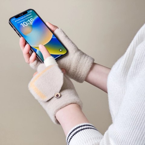 Rękawiczki zimowe do telefonu mitenki damskie / dziecięce - białe Rękawiczki zimowe do telefonu mitenki damskie / dziecięce - białe