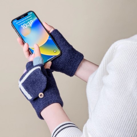 Rękawiczki zimowe do telefonu mitenki damskie / dziecięce - czarne Rękawiczki zimowe do telefonu mitenki damskie / dziecięce - czarne
