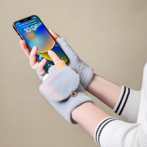 Rękawiczki zimowe do telefonu mitenki damskie / dziecięce - szare Rękawiczki zimowe do telefonu mitenki damskie / dziecięce - szare