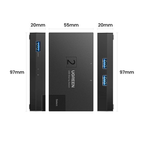Switch przełącznik dwukierunkowy USB 3.0 Ugreen CM618 - czarny Switch przełącznik dwukierunkowy USB 3.0 Ugreen CM618 - czarny