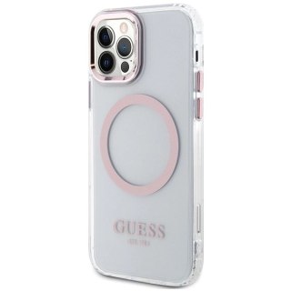 Etui Guess Metal Outline Magsafe na iPhone 12 / iPhone 12 Pro - różowe