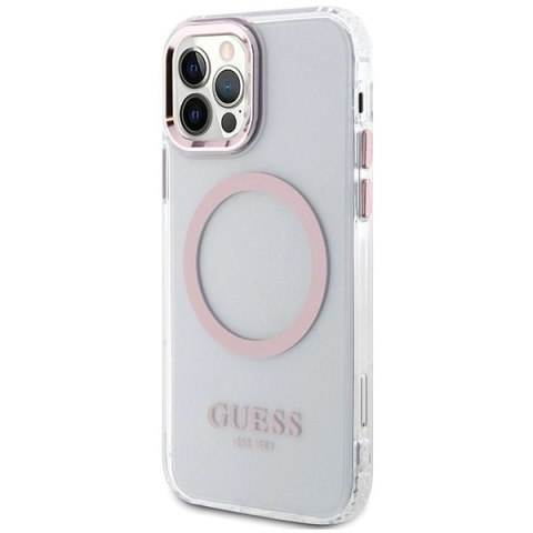 Etui Guess Metal Outline Magsafe na iPhone 12 / iPhone 12 Pro - różowe