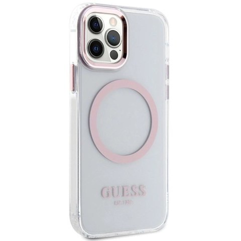 Etui Guess Metal Outline Magsafe na iPhone 12 / iPhone 12 Pro - różowe
