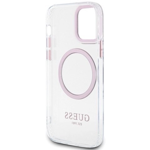 Etui Guess Metal Outline Magsafe na iPhone 12 / iPhone 12 Pro - różowe