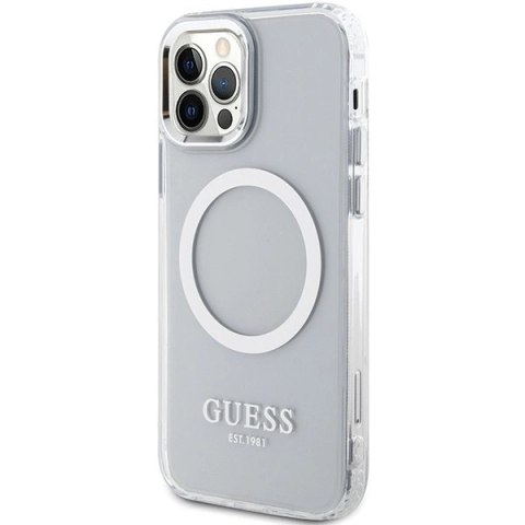 Etui Guess Metal Outline Magsafe na iPhone 12 / iPhone 12 Pro - srebrne