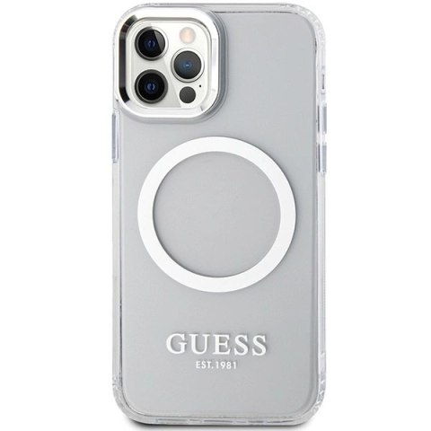 Etui Guess Metal Outline Magsafe na iPhone 12 / iPhone 12 Pro - srebrne