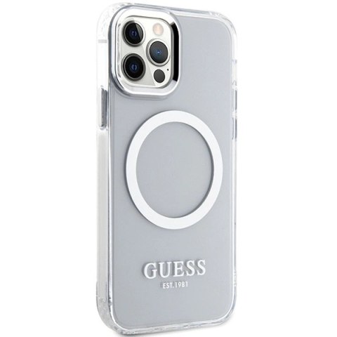 Etui Guess Metal Outline Magsafe na iPhone 12 / iPhone 12 Pro - srebrne