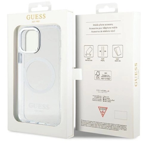 Etui Guess Metal Outline Magsafe na iPhone 12 / iPhone 12 Pro - srebrne