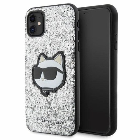 Etui Karl Lagerfeld Glitter Choupette Patch na iPhone 11 / Xr - srebrne Etui Karl Lagerfeld Glitter Choupette Patch na iPhone 11 / Xr - srebrne