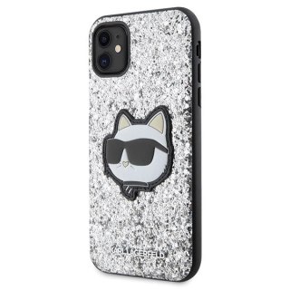 Etui Karl Lagerfeld Glitter Choupette Patch na iPhone 11 / Xr - srebrne
