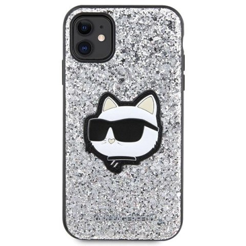Etui Karl Lagerfeld Glitter Choupette Patch na iPhone 11 / Xr - srebrne Etui Karl Lagerfeld Glitter Choupette Patch na iPhone 11 / Xr - srebrne