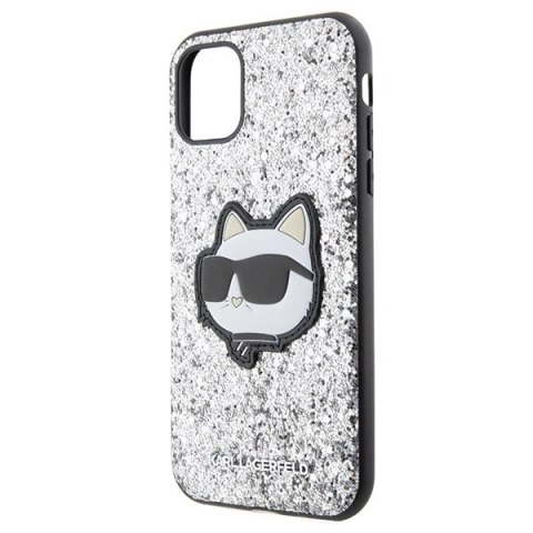 Etui Karl Lagerfeld Glitter Choupette Patch na iPhone 11 / Xr - srebrne Etui Karl Lagerfeld Glitter Choupette Patch na iPhone 11 / Xr - srebrne