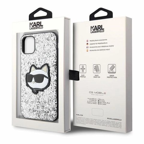 Etui Karl Lagerfeld Glitter Choupette Patch na iPhone 11 / Xr - srebrne Etui Karl Lagerfeld Glitter Choupette Patch na iPhone 11 / Xr - srebrne