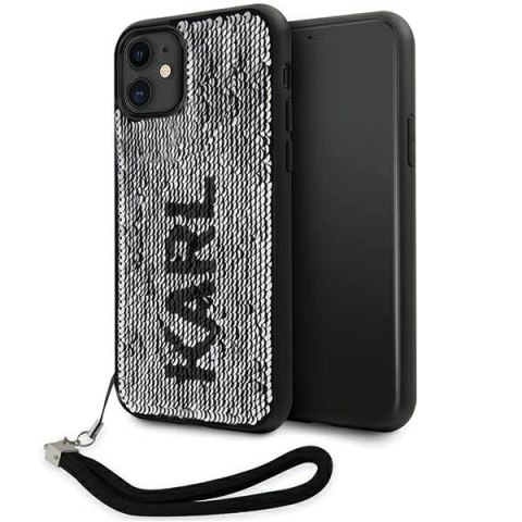 Etui Karl Lagerfeld Sequins Cord na iPhone 11 / Xr - srebrne Etui Karl Lagerfeld Sequins Cord na iPhone 11 / Xr - srebrne