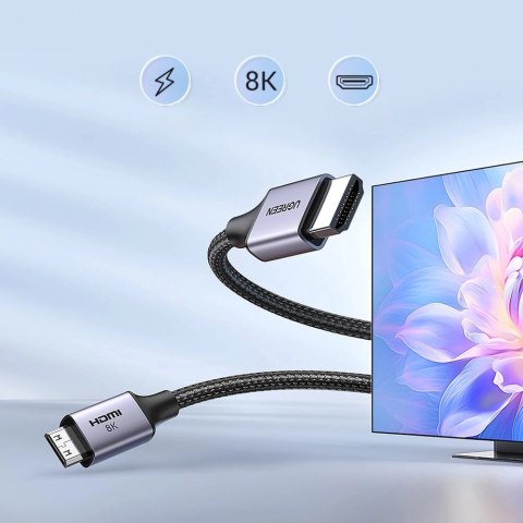 Kabel Ugreen HD163 15515 mini HDMI / HDMI 2.1 8K 2m - szary Kabel Ugreen HD163 15515 mini HDMI / HDMI 2.1 8K 2m - szary