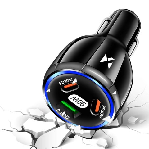 Ładowarka samochodowa Wozinsky WCCCA 2x USB-C 1x USB-A 90W PD QC - czarna Ładowarka samochodowa Wozinsky WCCCA 2x USB-C 1x USB-A 90W PD QC - czarna