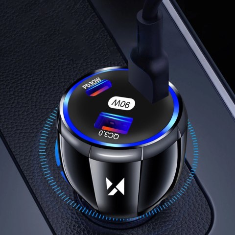 Ładowarka samochodowa Wozinsky WCCCA 2x USB-C 1x USB-A 90W PD QC - czarna Ładowarka samochodowa Wozinsky WCCCA 2x USB-C 1x USB-A 90W PD QC - czarna