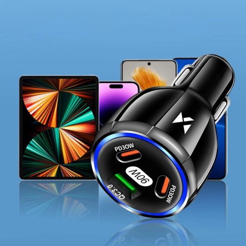 Ładowarka samochodowa Wozinsky WCCCA 2x USB-C 1x USB-A 90W PD QC - czarna Ładowarka samochodowa Wozinsky WCCCA 2x USB-C 1x USB-A 90W PD QC - czarna