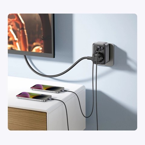 Ładowarka sieciowa 30W (2xUSB/USB C/AC) / adapter EU - UK 13A Ugreen CD314 - czarna