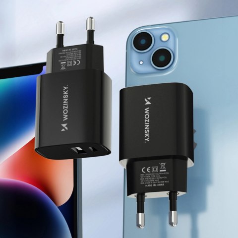 Ładowarka sieciowa Wozinsky WGWCB USB-A USB-C 20W - czarna Ładowarka sieciowa Wozinsky WGWCB USB-A USB-C 20W - czarna