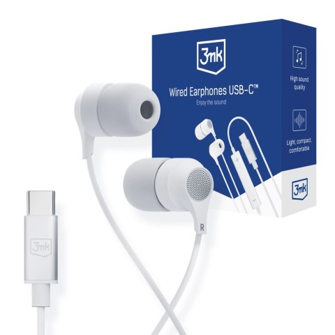 Słuchawki 3mk Wired Headphones przewodowe ze złączem USB-C - białe Słuchawki 3mk Wired Headphones przewodowe ze złączem USB-C - białe