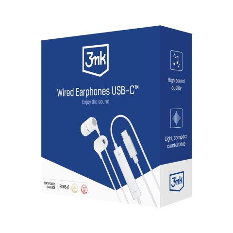Słuchawki 3mk Wired Headphones przewodowe ze złączem USB-C - białe Słuchawki 3mk Wired Headphones przewodowe ze złączem USB-C - białe