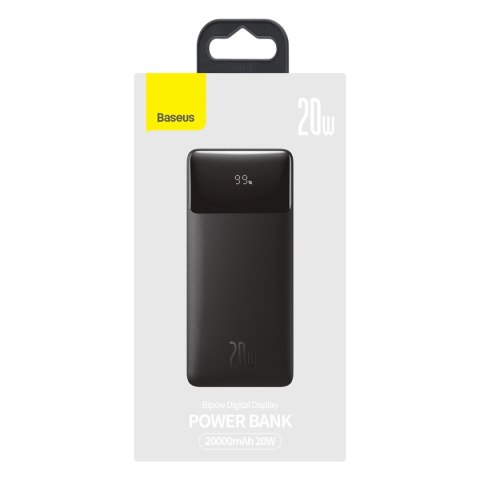 Baseus Bipow powerbank z szybkim ładowaniem 20000mAh 20W czarny (Overseas Edition) + kabel USB-A - Micro USB 0.25m czarny (PPBD0 Baseus Bipow powerbank z szybkim ładowaniem 20000mAh 20W czarny (Overseas Edition) + kabel USB-A - Micro USB 0.25m czarny (PPBD0