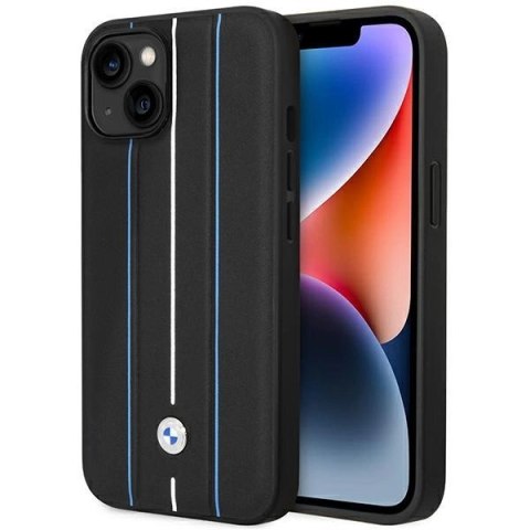 Etui BMW Leather Stamp Blue Lines na iPhone 14 - czarne