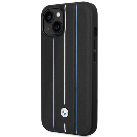 Etui BMW Leather Stamp Blue Lines na iPhone 14 - czarne