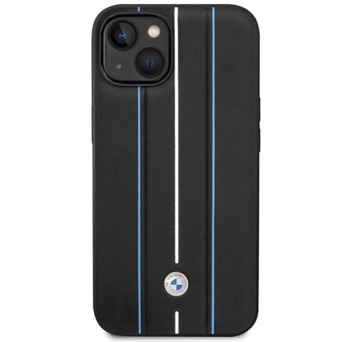 Etui BMW Leather Stamp Blue Lines na iPhone 14 - czarne