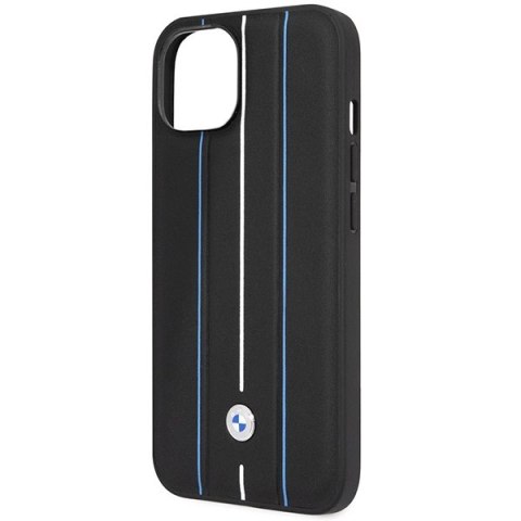 Etui BMW Leather Stamp Blue Lines na iPhone 14 - czarne