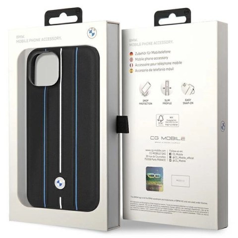 Etui BMW Leather Stamp Blue Lines na iPhone 14 - czarne