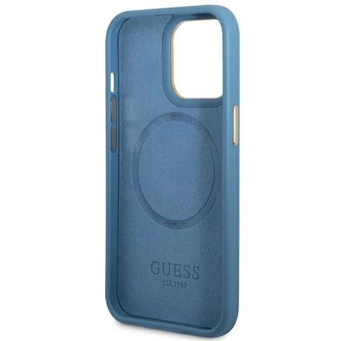 Etui Guess 4G Logo Plate MagSafe na iPhone 14 Pro - niebieskie